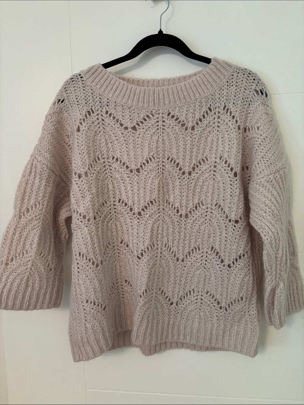 Women's Open-Knit Crewneck Sweater - Light Blush